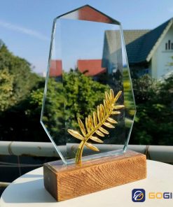 Cúp pha lê đế gỗ lưu niệm 2